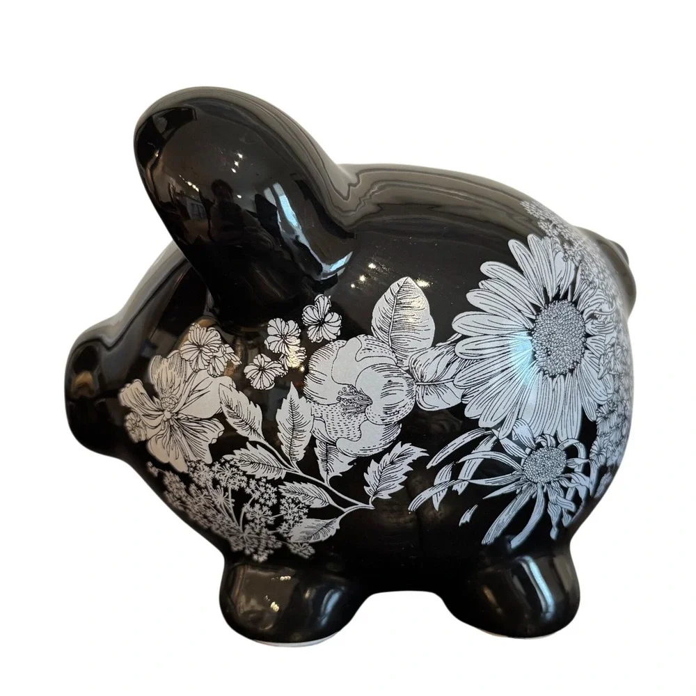 Target Black Floral Ceramic Piggy Bank White Botanical Glossy 065160130 2009